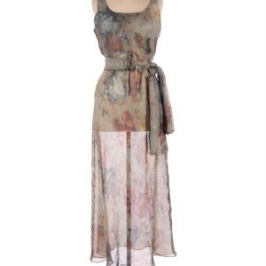 Johnny Was Collection Sheer Floral Cocktail Dress with Sash Or Shawl